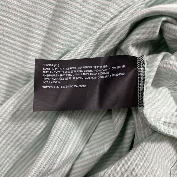 Theory XL Men's Green Stripe Polo Short Sleeve 100% Cotton 1/4 Button Up - Picture 5 of 6